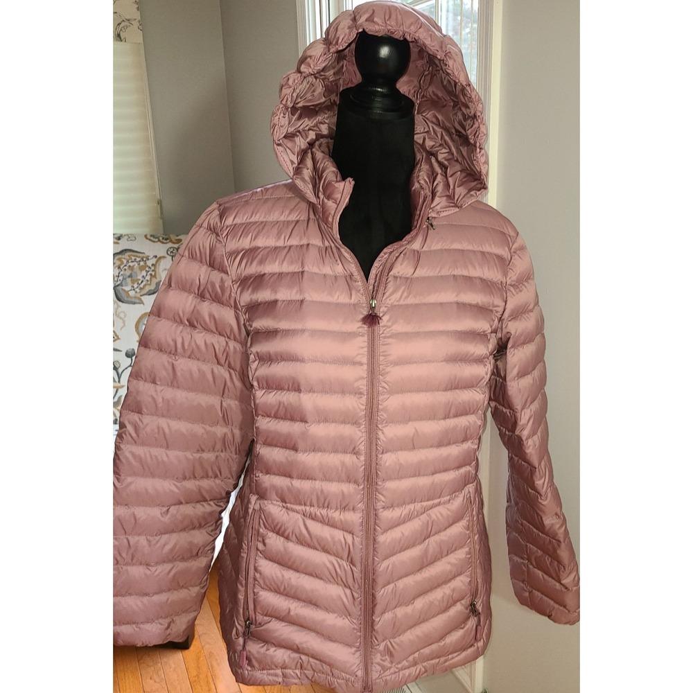 32 DEGREES Packable Hooded Down Puffer Coat, Size Lg Natural Blush Gorpcore